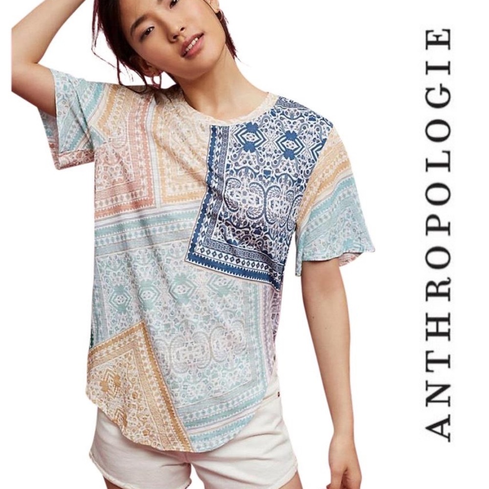 Anthropologie - Delilah Side Slit Patchwork Tee